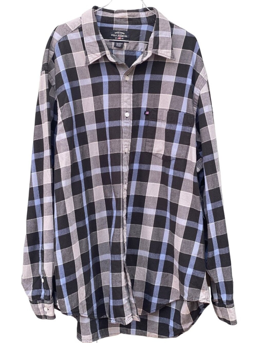 Polo Jeans Co Ralph Lauren Men Sz XXL Plaid Flannel Shirt Flag Tag